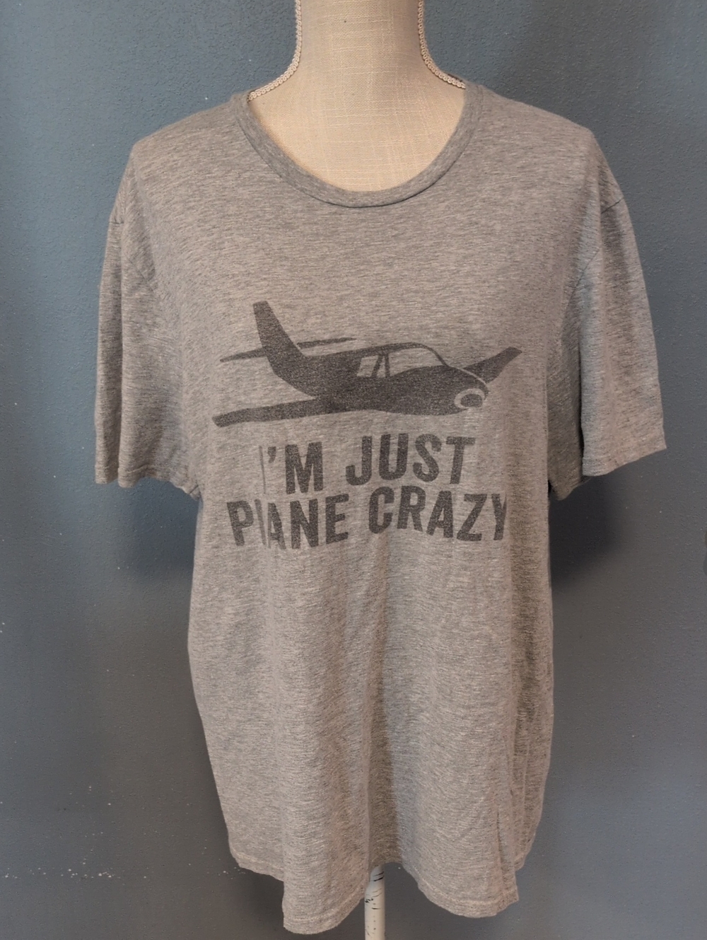 District I'm Just Plane Crazy Tee Shirt Cotton Blend Novelty Top Relaxed Fit
